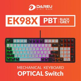 Bàn phím gaming quang cơ DAREU EK98X PBT BLACK-GREY WATERPROOF, OPTICAL SW, MULTI LED 7 22070