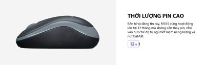 CHUỘT KHÔNG DÂY LOGITECH M185 WIRELESS (USB/XÁM/XANH/ĐỎ) 8 mouse logitech m185 wireless blackgrayred 004