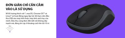 CHUỘT KHÔNG DÂY LOGITECH M185 WIRELESS (USB/XÁM/XANH/ĐỎ) 9 mouse logitech m185 wireless blackgrayred 005