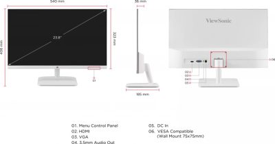 MÀN HÌNH VIEWSONIC VA2432-H-W (23.8 INCH/FHD/IPS/100HZ/1MS) bảo hành chính hãng 36 tháng 15 viewsonic va2432hw 9