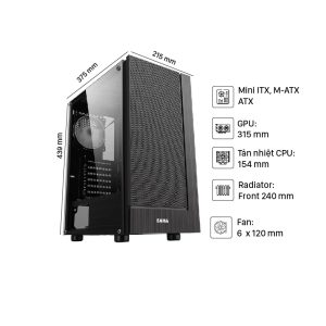 VỎ CASE SAMA 3301 (MID TOWER/MÀU ĐEN/MẶT LƯỚI/KÈM SẴN 3 FAN) bảo hành chính hãng 12 tháng 3 52700 cssa089 01
