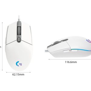 CHUỘT GAME LOGITECH G102 GEN2 WHITE (USB/RGB/TRẮNG) bảo hành chính hãng 3 53013 kich thuoc chuot choi game logitech g102 gen2 white usb rgb trang