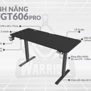 Bàn gaming điện nâng hạ chiều cao WARRIOR Paladin Series WGT606 Pro Black - bảo hành chính hãng 12 tháng 6 ban nang ha warrior paladin series wgt606 pro black 05
