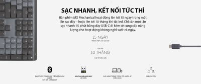 BÀN PHÍM KHÔNG DÂY LOGITECH MX MECHANICAL GRAPHITE TACTILE SW (USB/BLUETOOTH) bảo hành chính hãng 12 tháng 12 ban phim khong day logitech mx mechanical graphite tactile sw usb bluetooth7