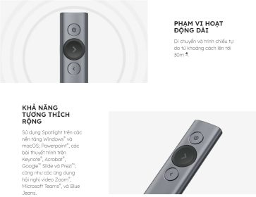 BÚT TRÌNH CHIẾU LOGITECH SPOTLIGHT - MÀU XÁM/BẢO HÀNH CHÍNH HÃNG 12 THÁNG 8 but trinh chieu logitech spotlight mau xam mota4