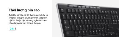 BÀN PHÍM KHÔNG DÂY LOGITECH K270 WIRELESS (USB) bảo hành chính hãng 7 keyboard logitech k270 wireless black 002