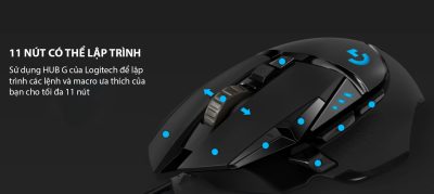 CHUỘT GAME LOGITECH G502 HERO (USB/RGB/ĐEN) bảo hành chính hãng 9 mouse logitech g502 hero gaming usb black 03